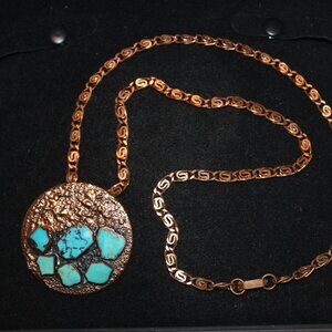 Copper NECKLACE VTG Bell Trading Post Corinthian Turquoise 1960s Native American